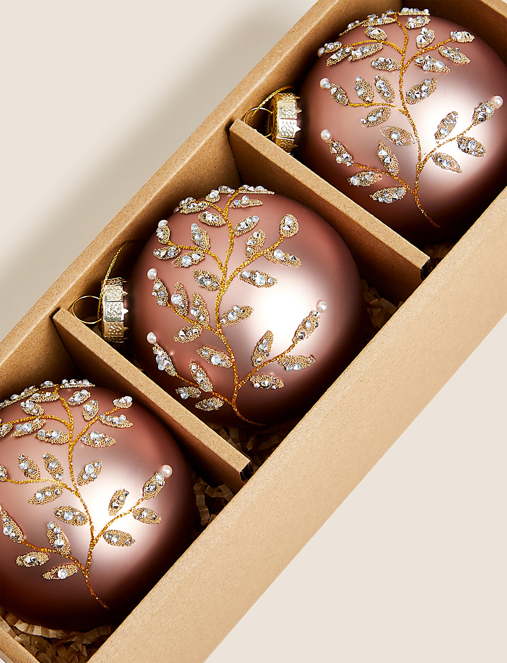 3pk Pink Glass Embellished Baubles