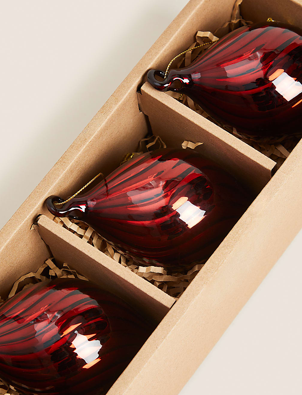 3pk Red Glass Teardrop Baubles