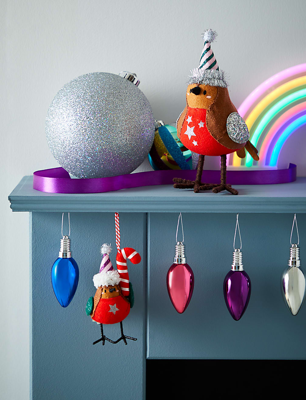 9pk Multicoloured Shatterproof Lightbulb Baubles