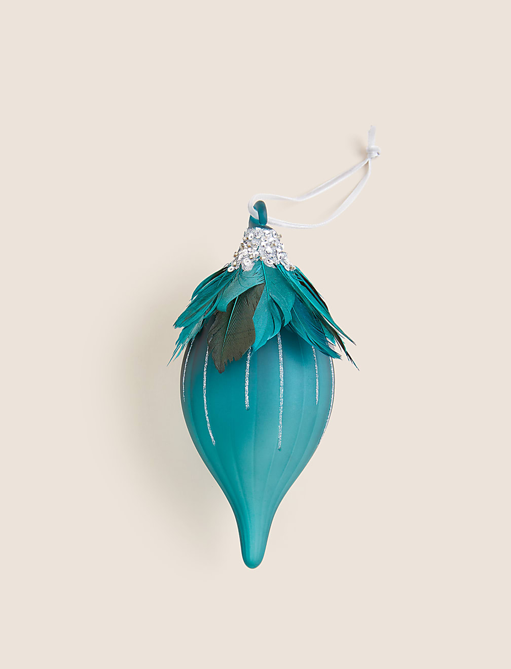 Feather Embellished Glass Bauble