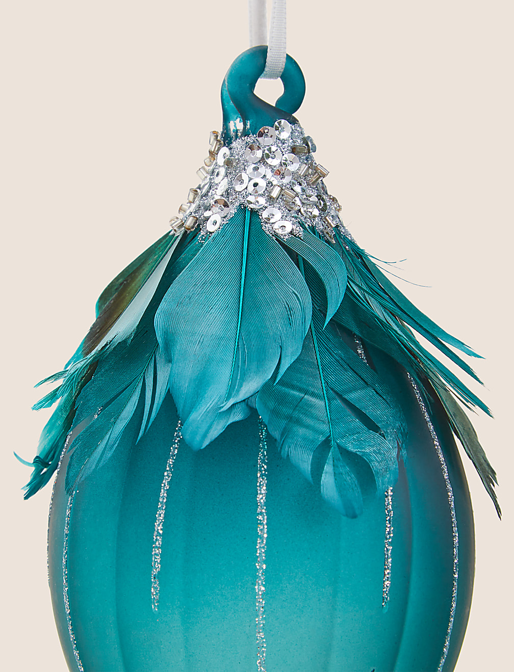 Feather Embellished Glass Bauble