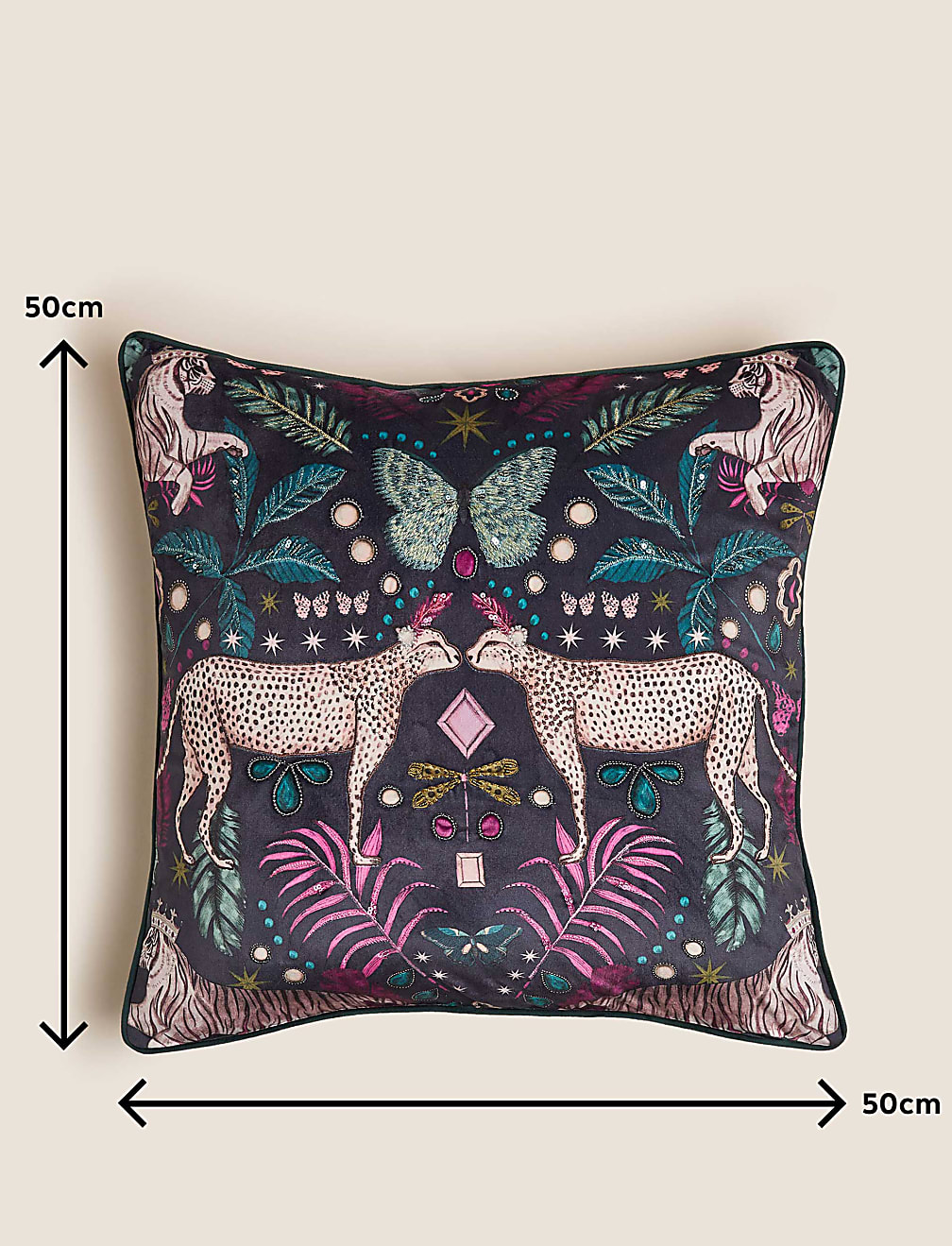 Velvet Cheetah Embroidered Cushion