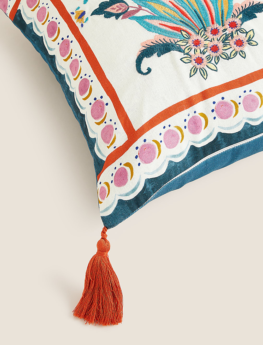 Linen Blend Floral Embroidered Cushion