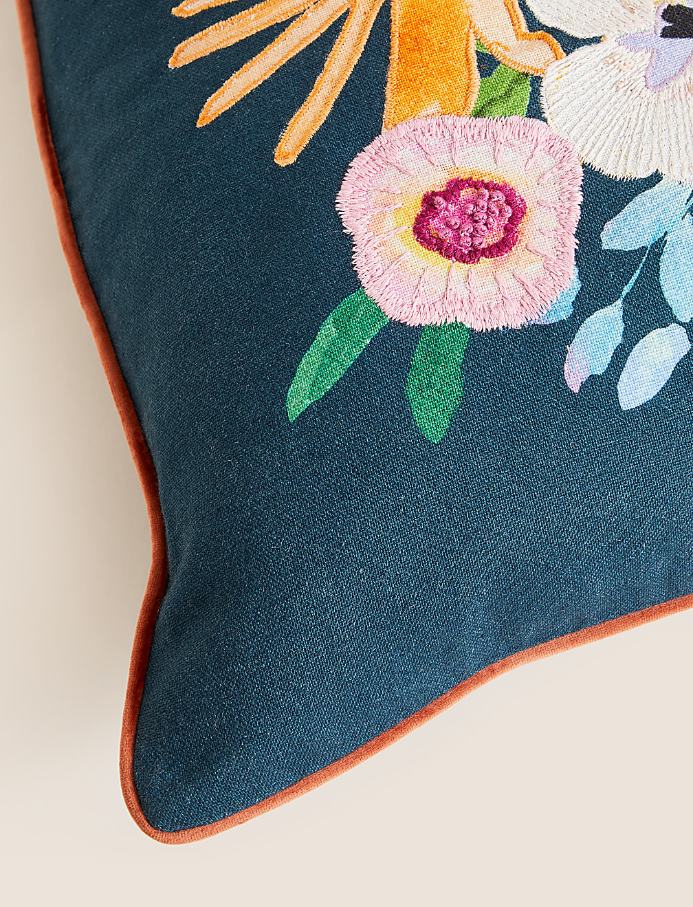 Cotton Rich Floral Embroidered Cushion