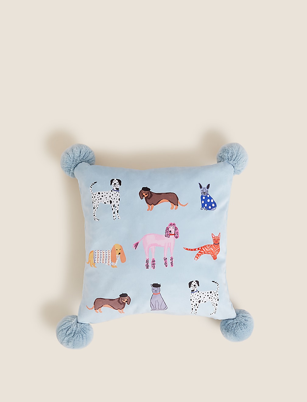Velvet Dog Print Small Cushion