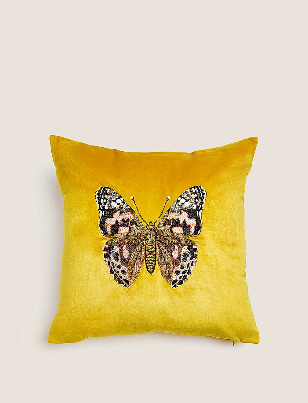 Velvet Butterfly Embroidered Cushion