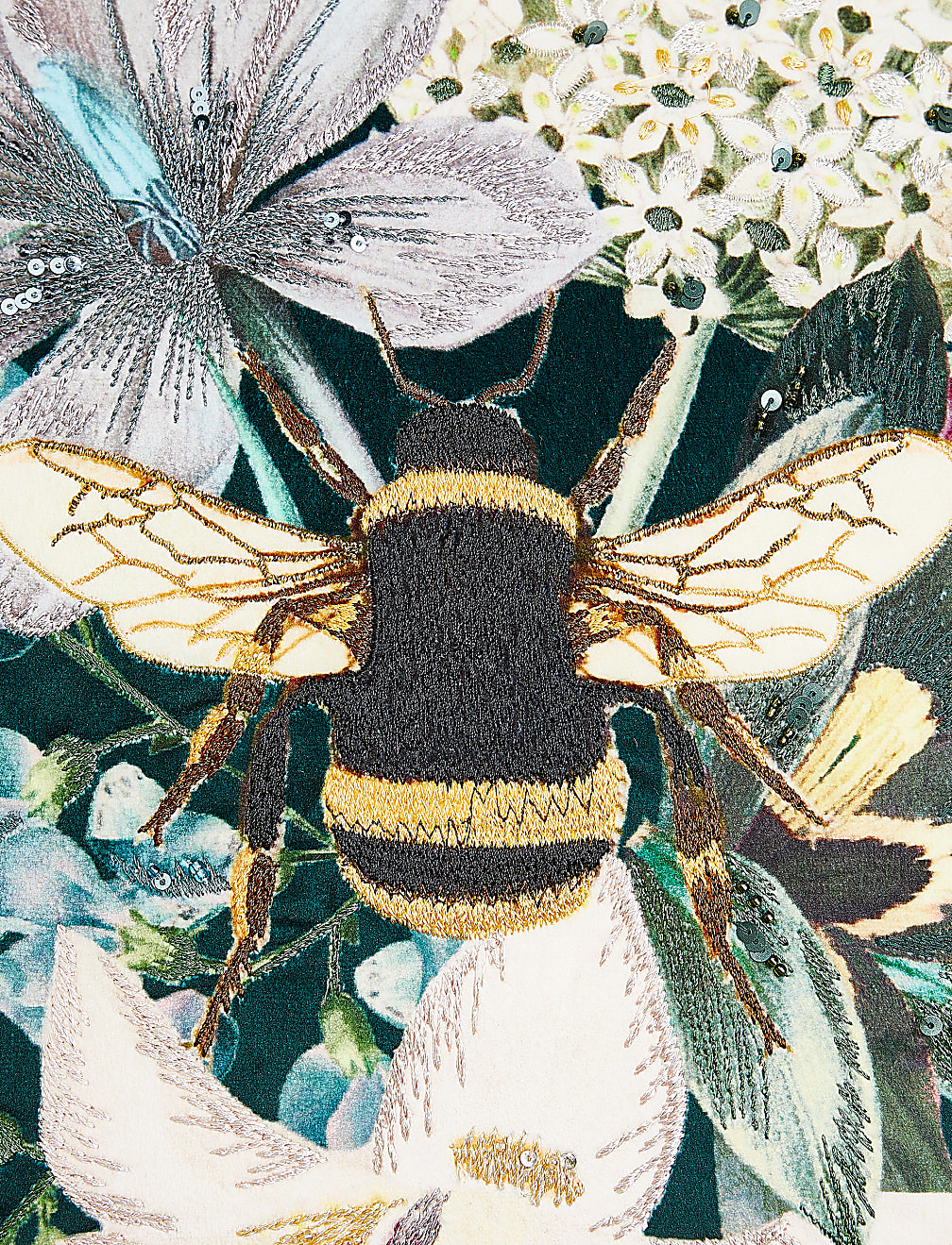 Velvet Bee Embroidered Cushion