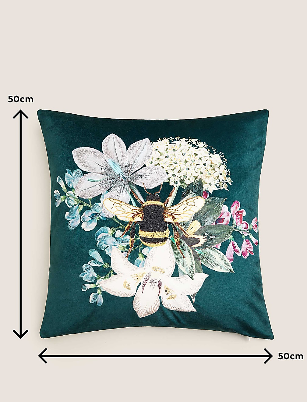 Velvet Bee Embroidered Cushion