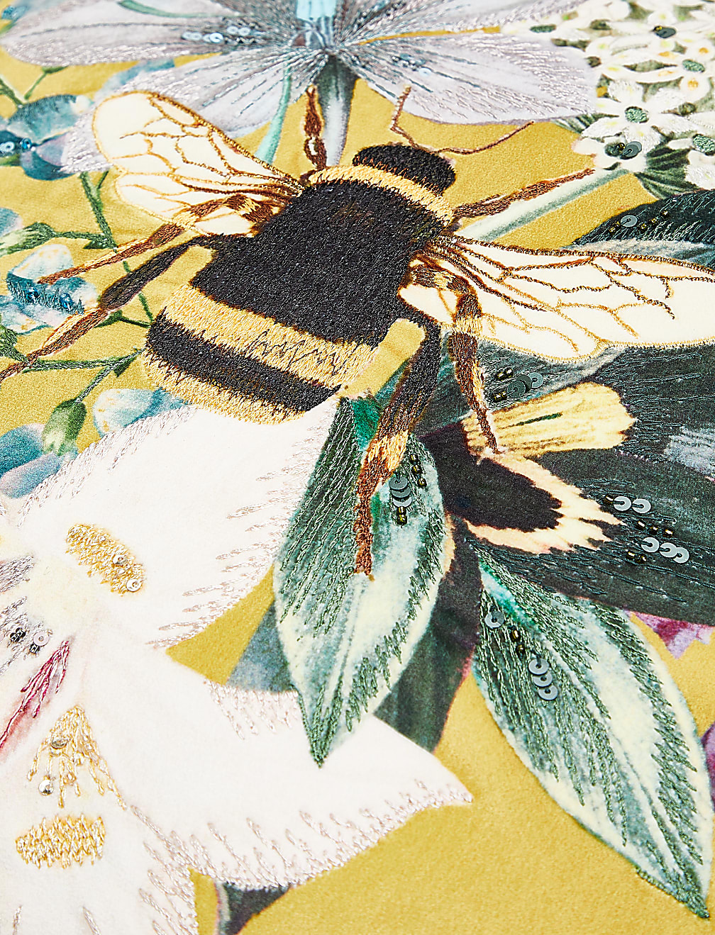 Velvet Bee Embroidered Cushion