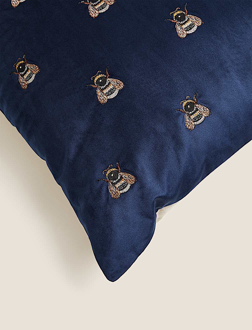 Velvet Bee Embroidered Cushion