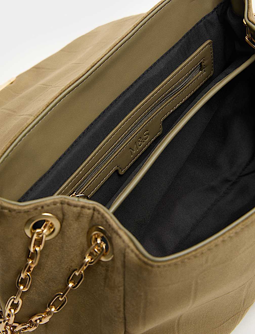 Suedette Croc Effect Double Chain Shoulder Bag