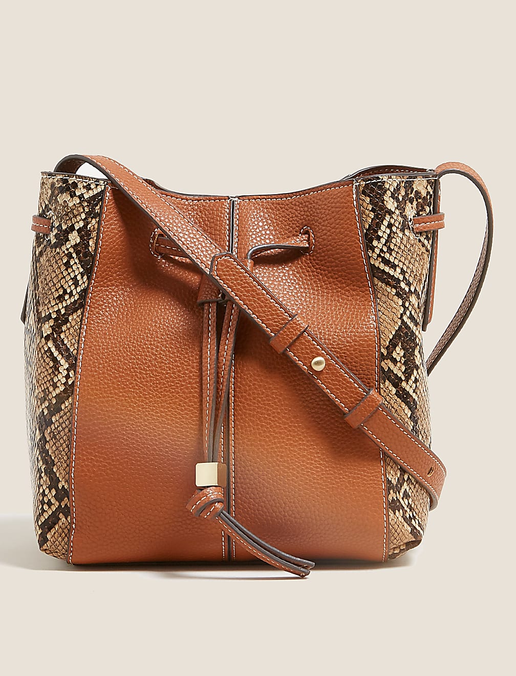 Faux Leather Drawstring Cross Body Bag