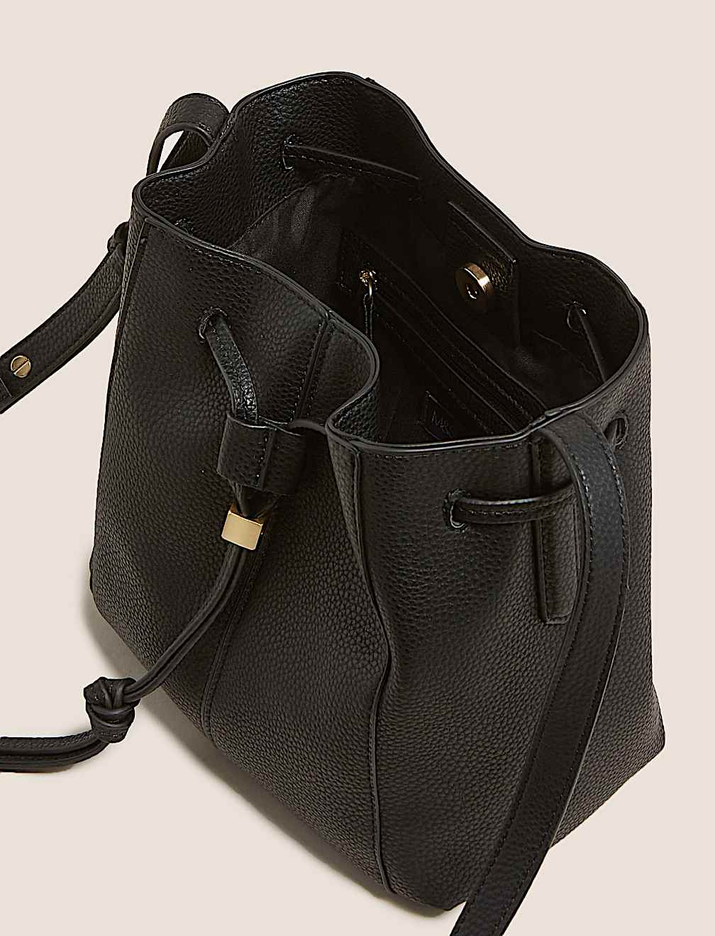 Faux Leather Drawstring Cross Body Bag