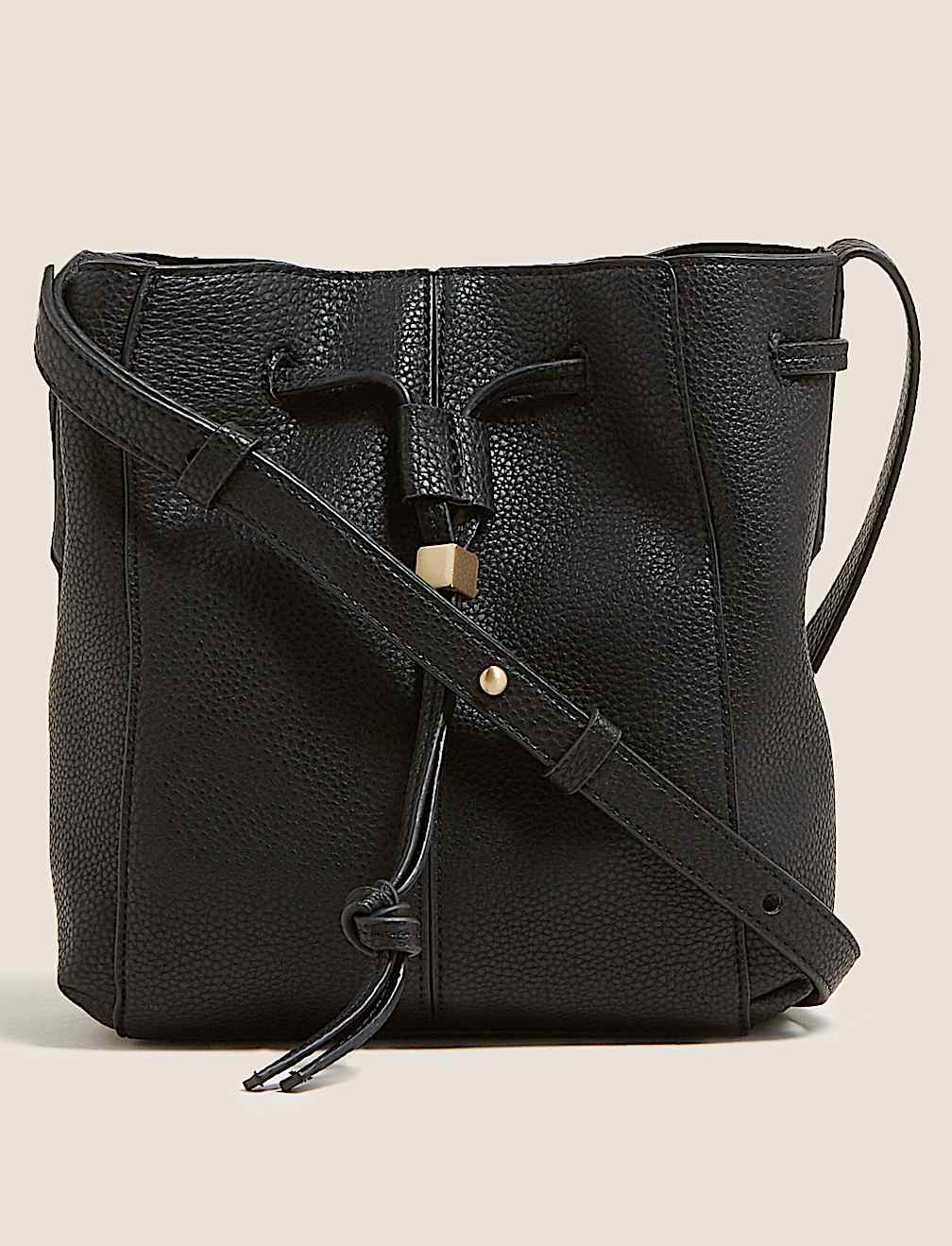 Faux Leather Drawstring Cross Body Bag