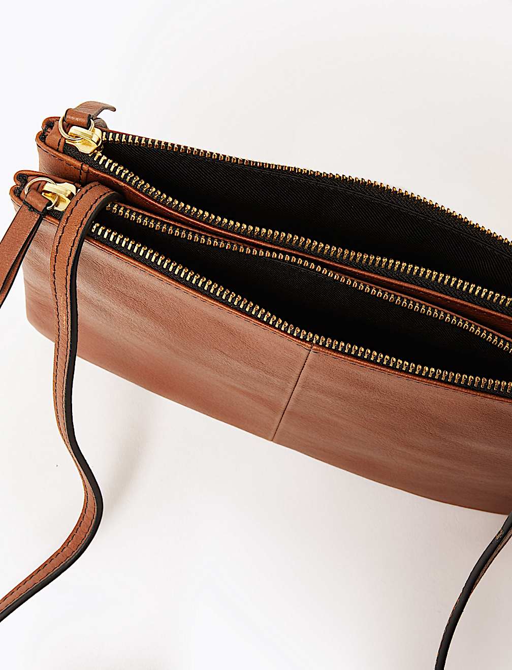 Leather Double Zip Cross Body Bag