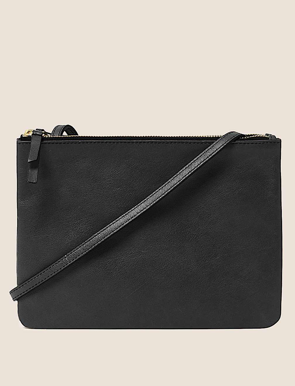 Leather Double Zip Cross Body Bag