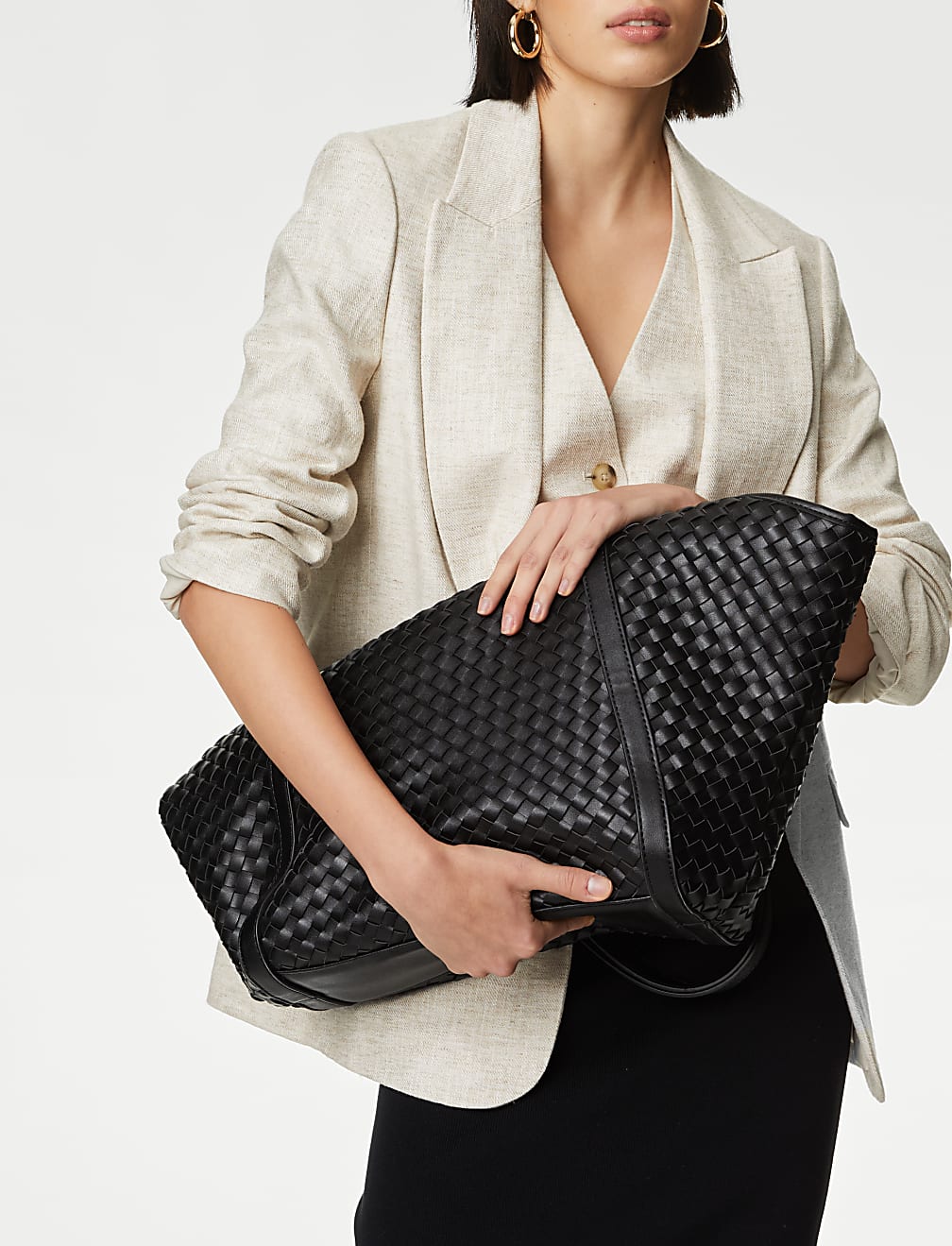 Faux Leather Woven Tote Shopper