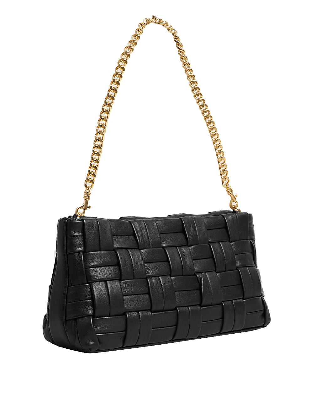 Leather Woven Chain Strap Clutch Bag