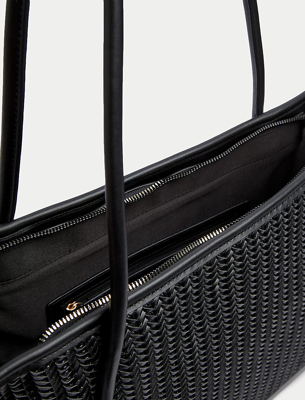 Faux Leather Woven Structured Tote Bag