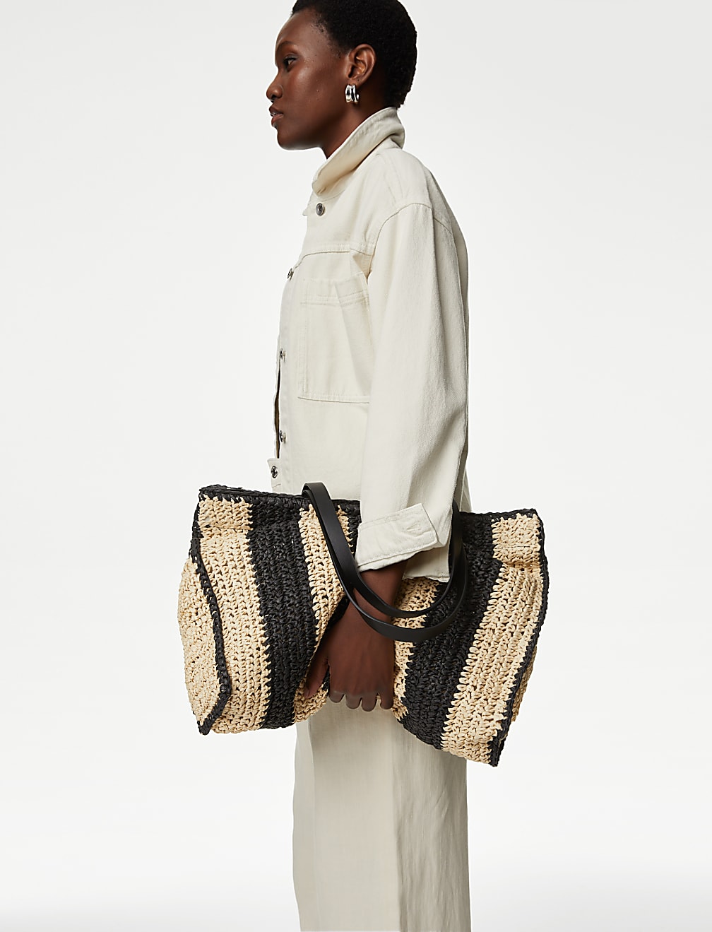 Straw Striped Tote Bag