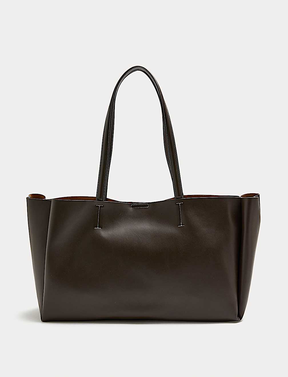 Faux Leather Structured Tote Bag