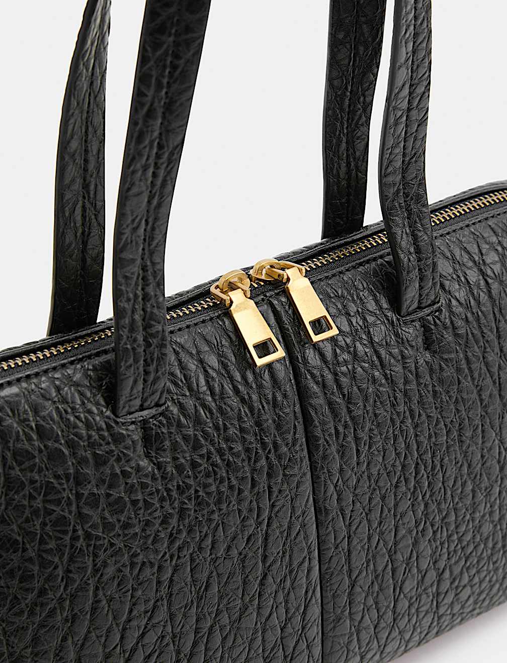 Textured Double Zip Grab Bowler Bag