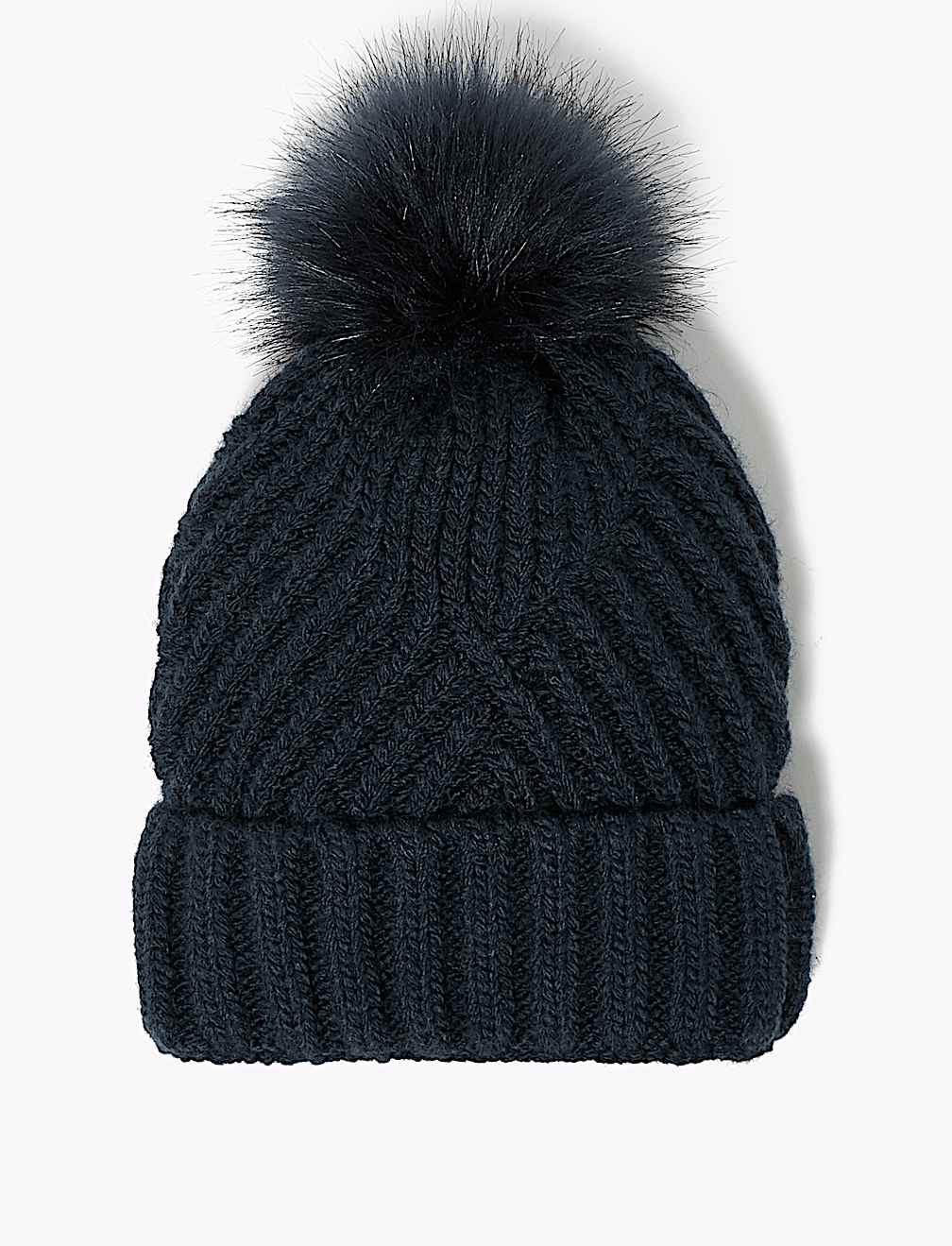 Knitted Faux Fur Bobble Beanie Hat