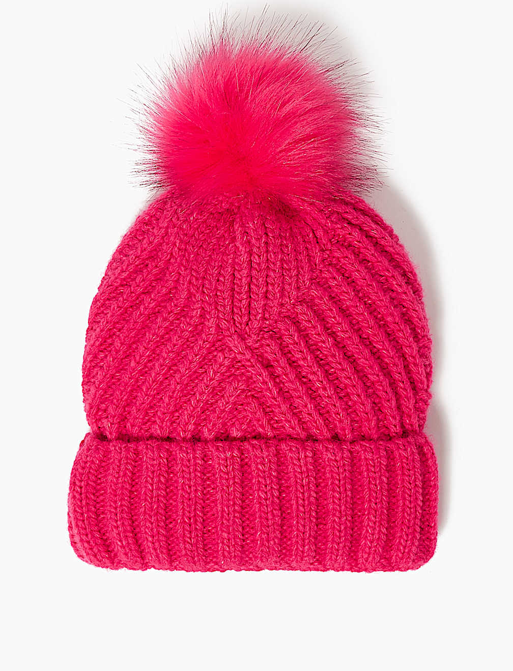 Knitted Faux Fur Bobble Beanie Hat