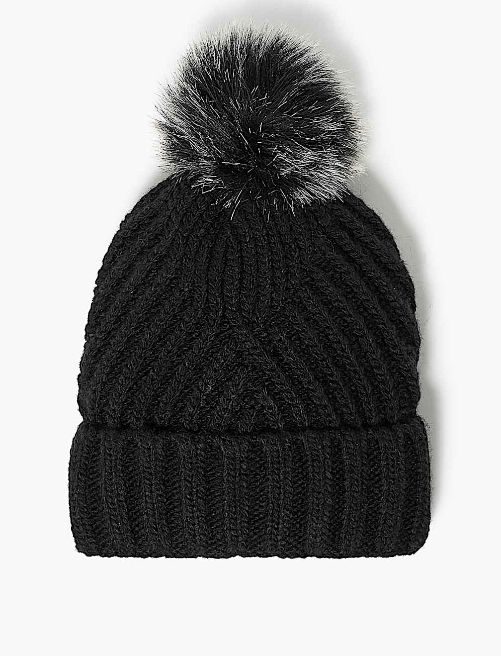 Knitted Faux Fur Bobble Beanie Hat