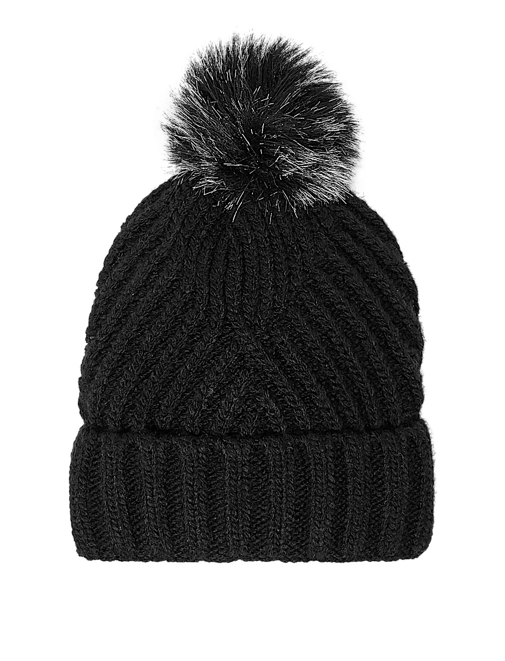 Knitted Faux Fur Bobble Beanie Hat