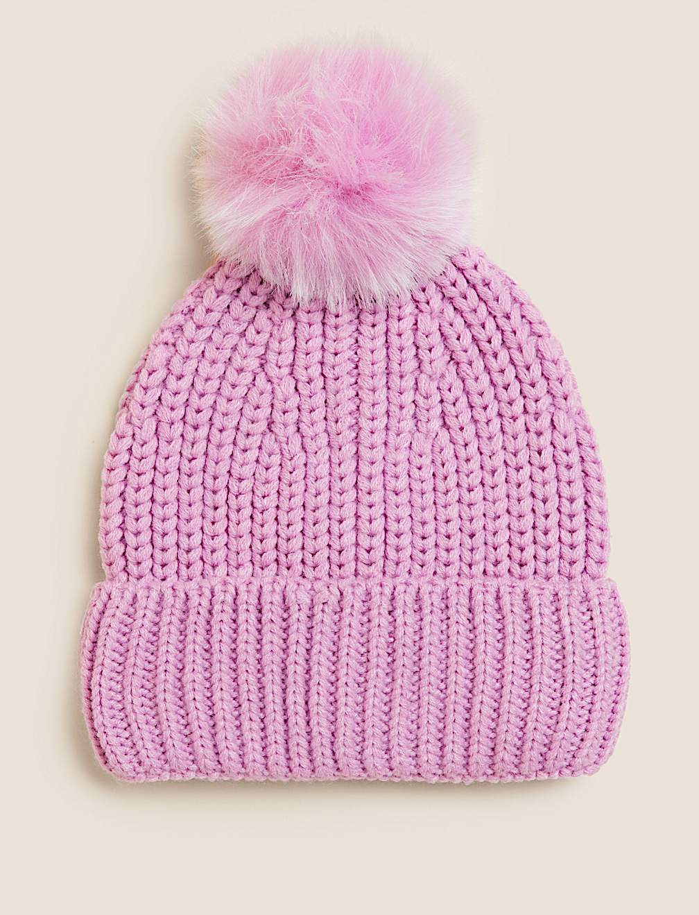 Knitted Faux Fur Pom Hat