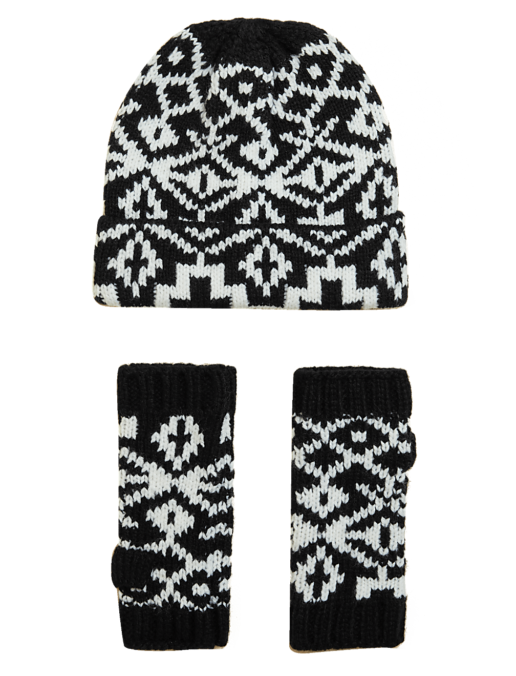 Knitted Fair Isle Hat & Gloves Gift Set
