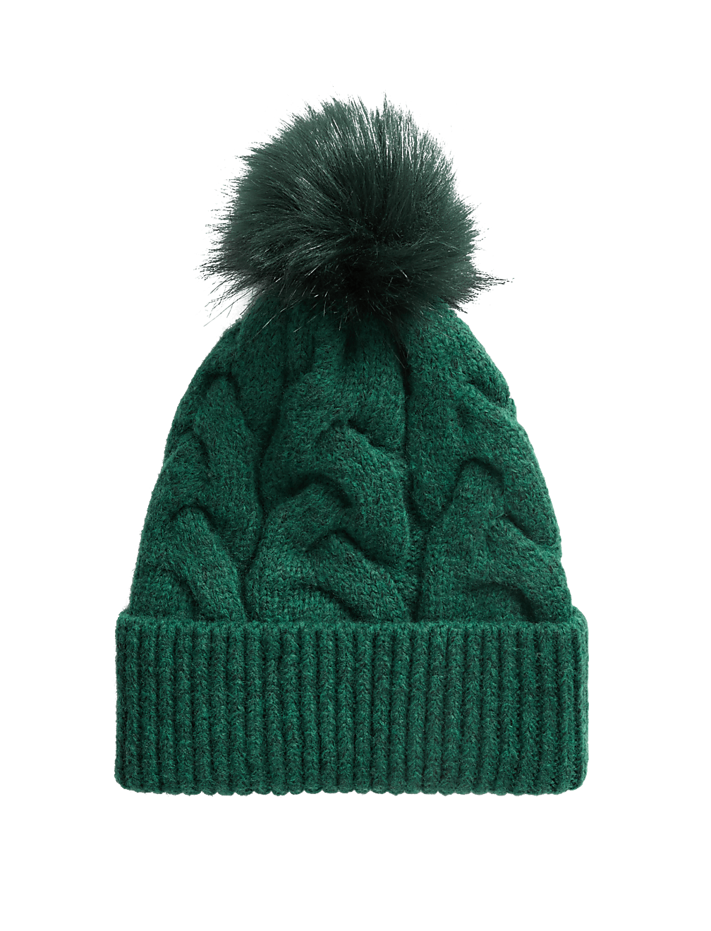 Knitted Cable Faux Fur Pom Hat