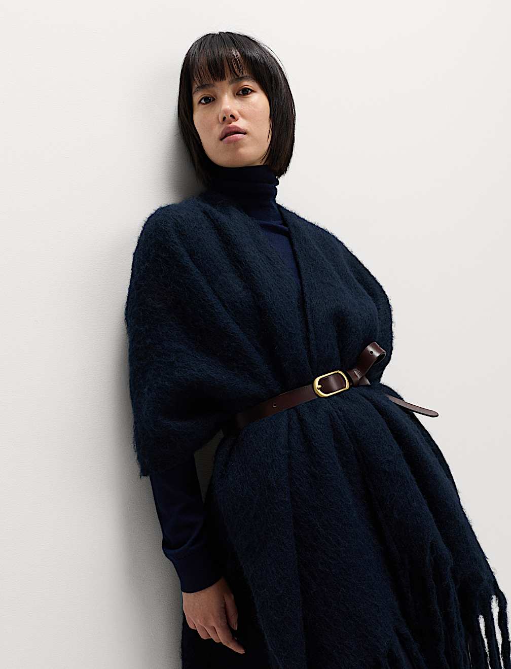 Brushed Fringed Wrap Scarf with Wool