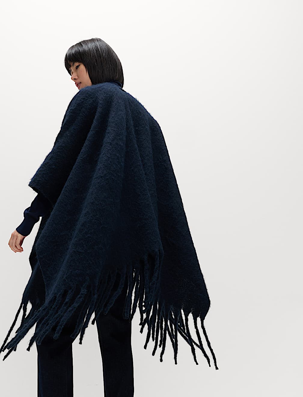 Brushed Fringed Wrap Scarf with Wool