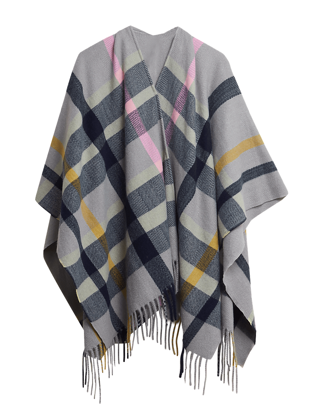 Woven Checked Tassel Poncho