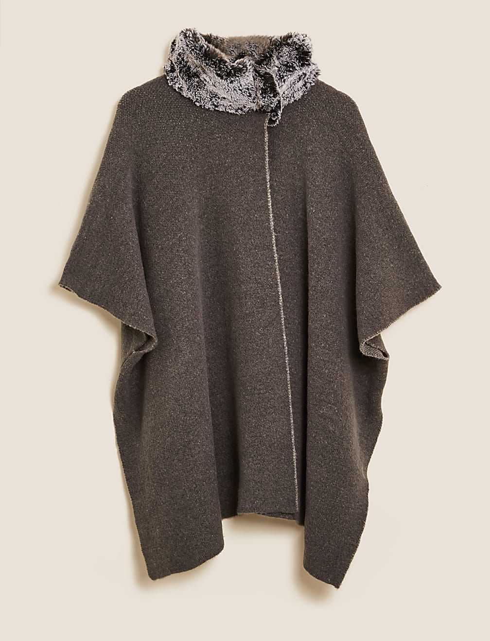 Knitted Faux Fur Collar Poncho