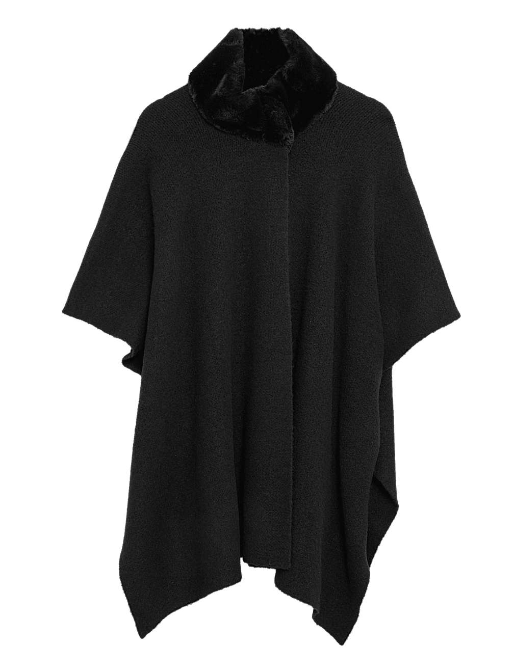 Knitted Faux Fur Collar Poncho