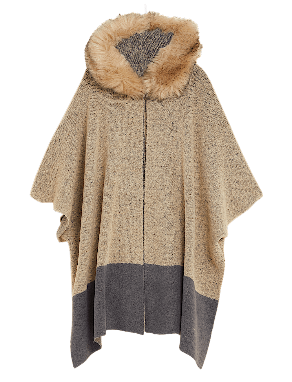 Faux Fur Trim Hooded Poncho