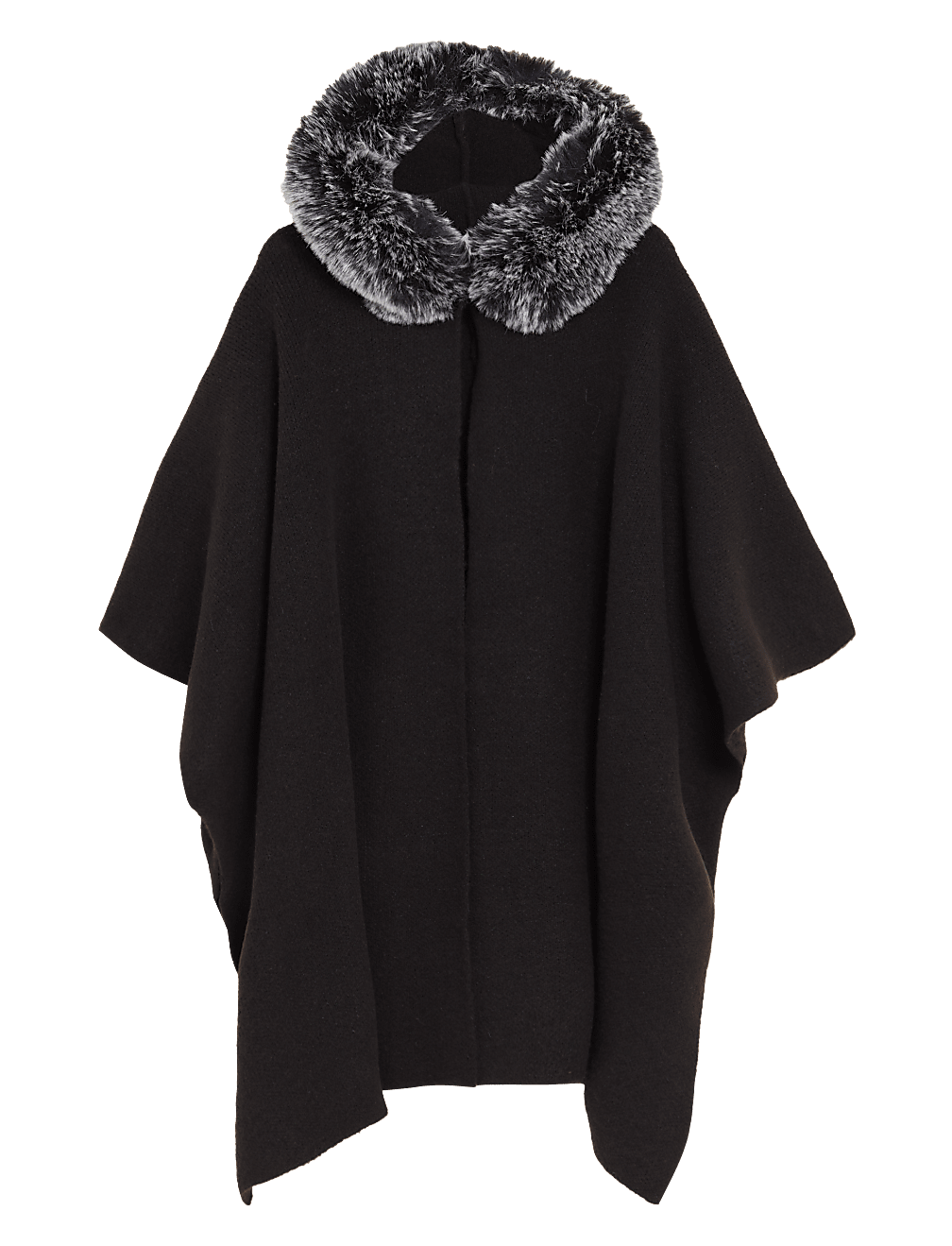 Faux Fur Trim Hooded Poncho
