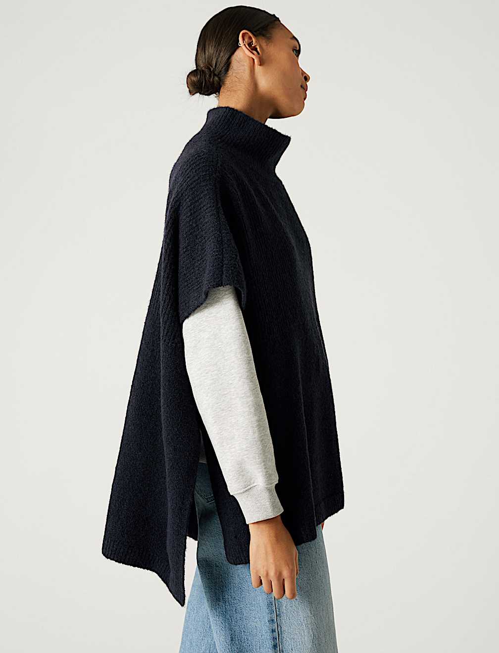 Knitted High Low Poncho