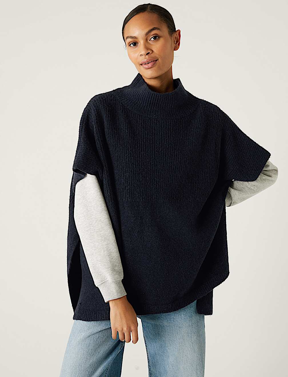 Knitted High Low Poncho