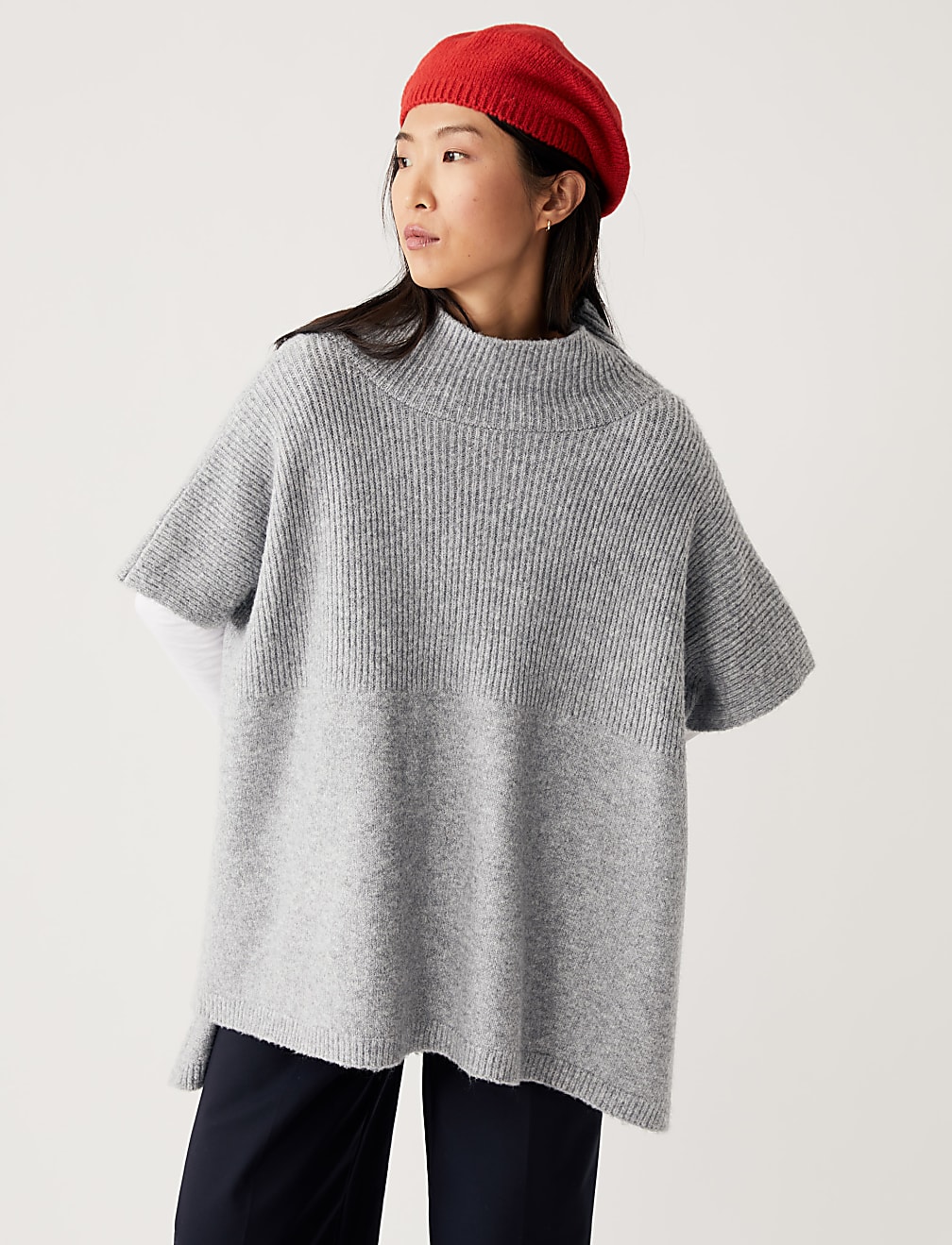Knitted High Low Poncho