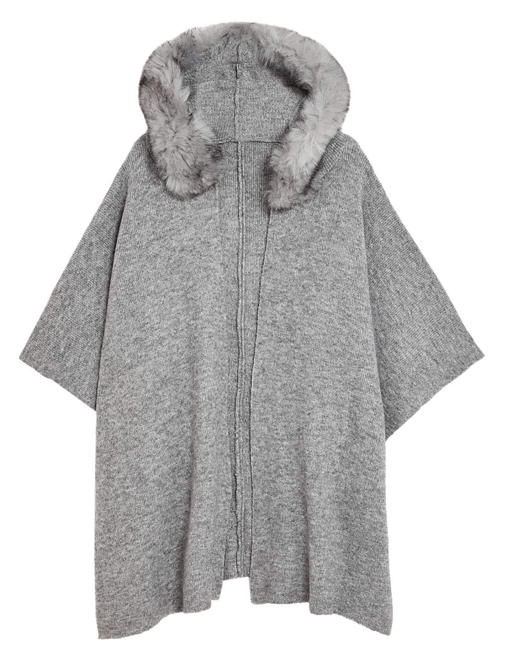 Hooded Faux Fur Trim Poncho