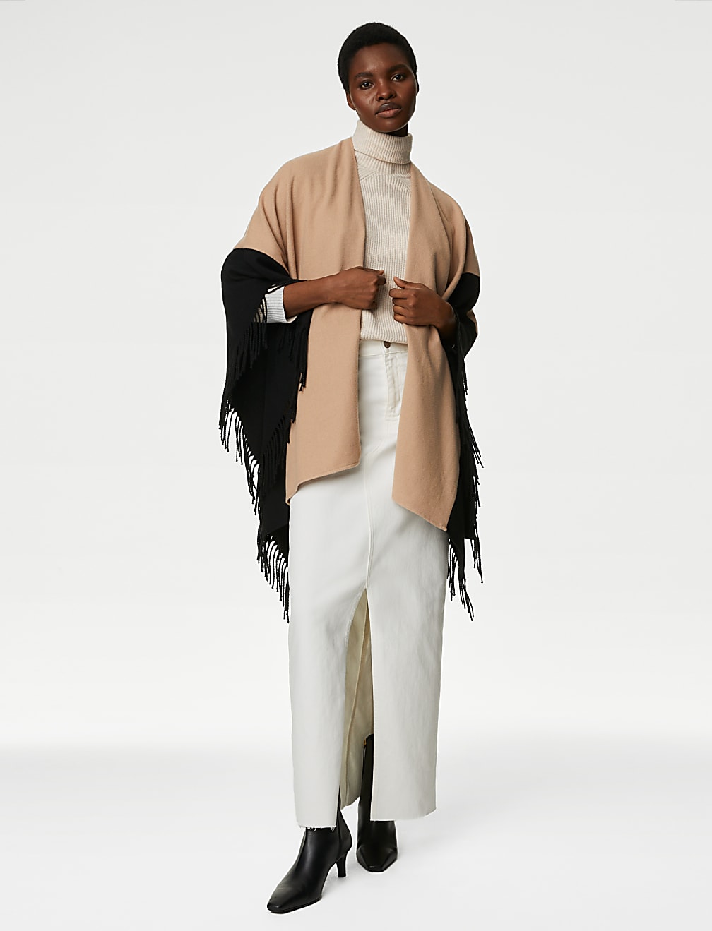 Woven Colour Block Tassel Poncho