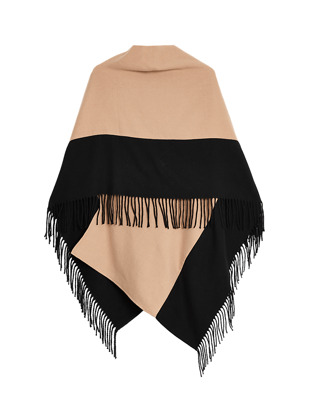 Woven Colour Block Tassel Poncho