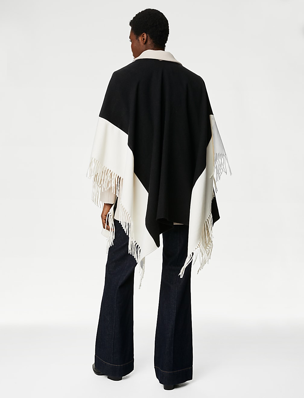 Woven Colour Block Tassel Poncho