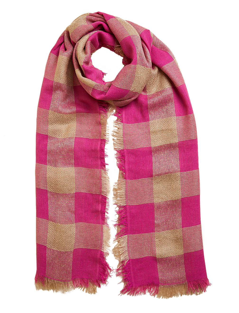 Checked Fringed Scarf with Wool
