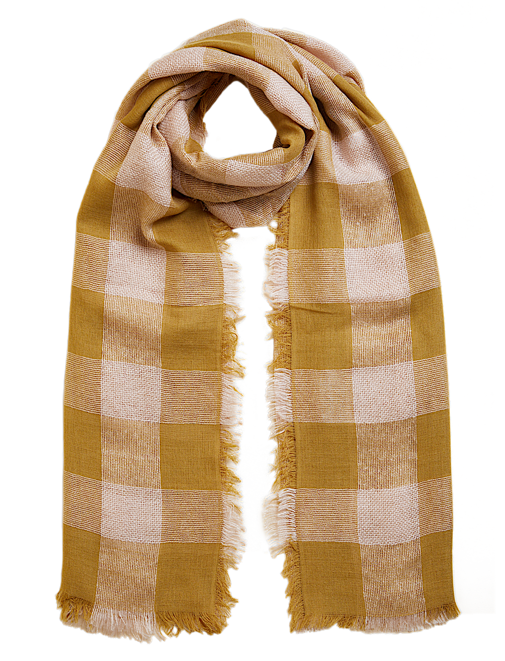 Checked Fringed Scarf with Wool