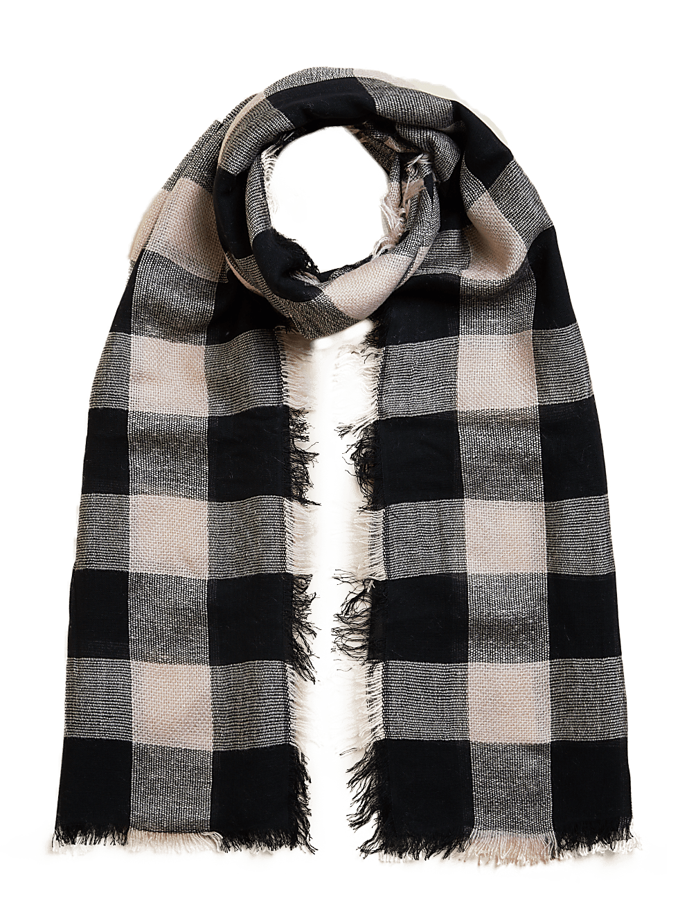 Checked Fringed Scarf with Wool